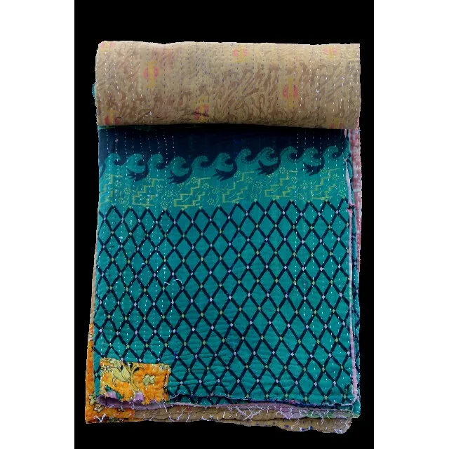 Винтажное одеяло Kantha в старинном стиле с цветочным принтом ручная работа индийский продавец оптовая продажа индийское большого размера 100% хлопок
