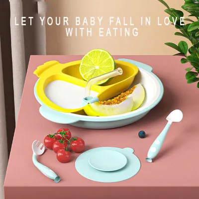  Детский многофункциональный присоска пищевая миска детская посуда витой столовая ложка вилка младенческой кремния обеда бенто ланч бокс набор с трубочкой