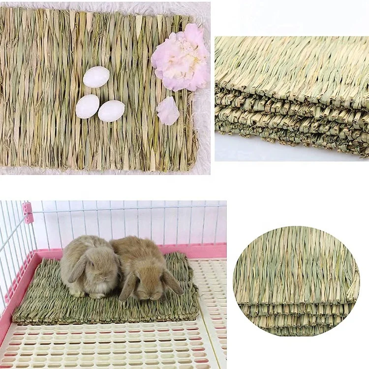 Rabbit Grass Mat Natural hay Bed and Straw Ball Toy for Rabbi tChinchilla Hamster Chewing Toy Grass
