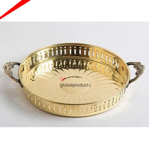 2022 latest design rectangular serving tray with designer black and gold metal handles fruits snacks serving tray