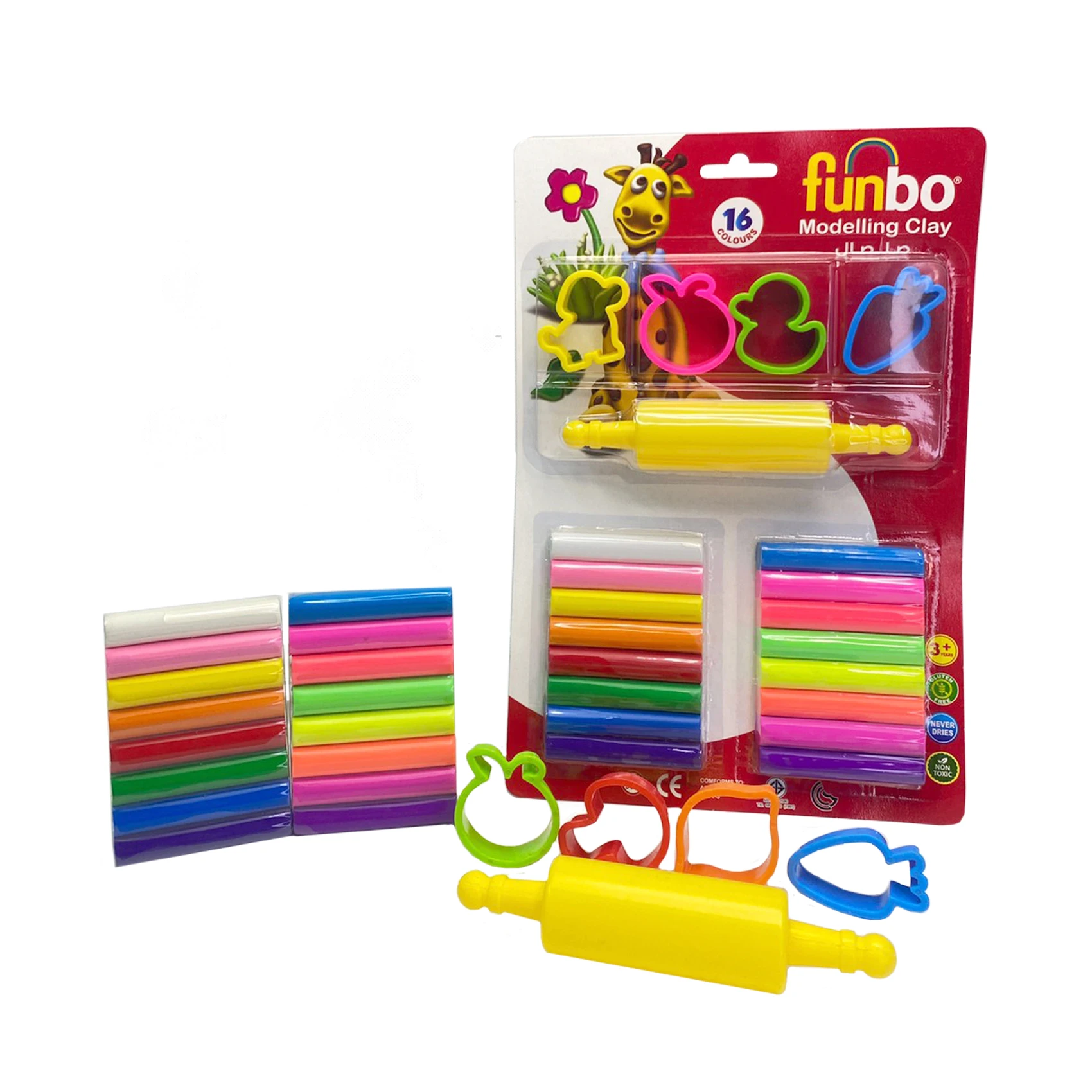 200 grams Funbo Modeling clay in  16 colors and 4 molds and one Roller