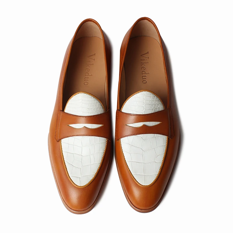 Vikeduo ручной работы до середины икры из кожи с натуральным лицевым покрытием бельгийские Лоферы изображения, туфли в китайском стиле; Повседневные лоферы; Туфли без задника; Мужские