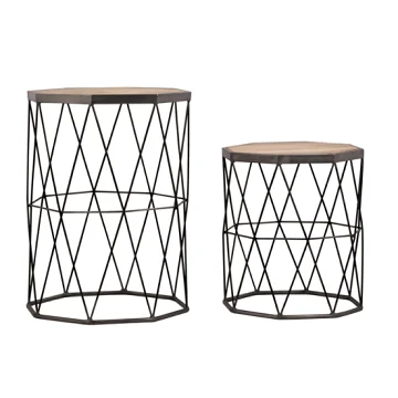 Wooden Top Round Nesting End Table Wholesale Price Brass Polished Metal Frame Coffee Table Manufacturer