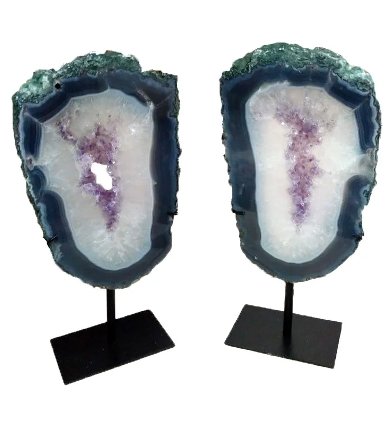 AGATE SLAB ON METAL STANDS