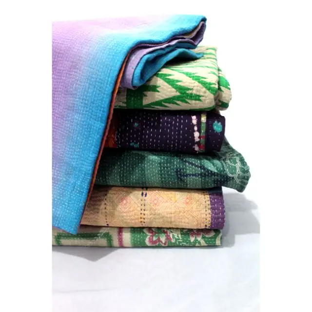 Indian Wholesale Cotton Bedspread Bedding Blanket Medium Throw 100% Handmade Quilt Indian Vintage Kantha