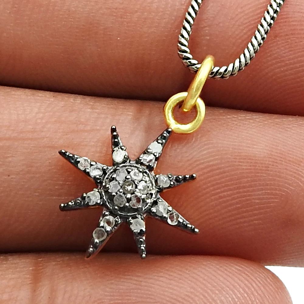 Beautiful design diamond black rhodium & gold plated Star pendant for girl 925 sterling silver jewelry handmade fine pendants