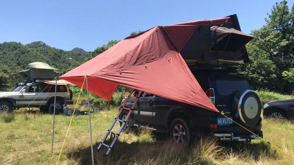 overlander 4x4 offroad Vehicle Hard shell pickup top tent mini cooper with side tent awning