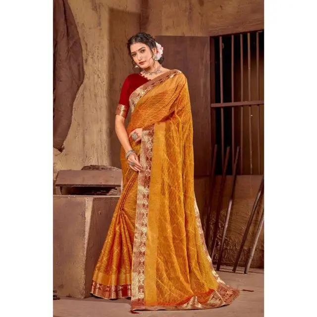 Bunch Of Sahi Chiffon Zari Touched Lace Bordered With Blouse