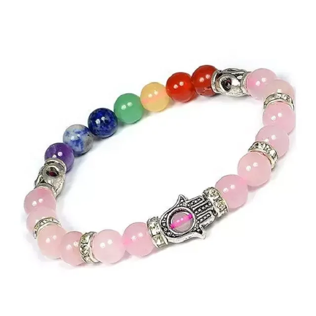 wholesale natural agate stones crystals best quality rose quartz beads with seven chakra gemstone bracelet for sale