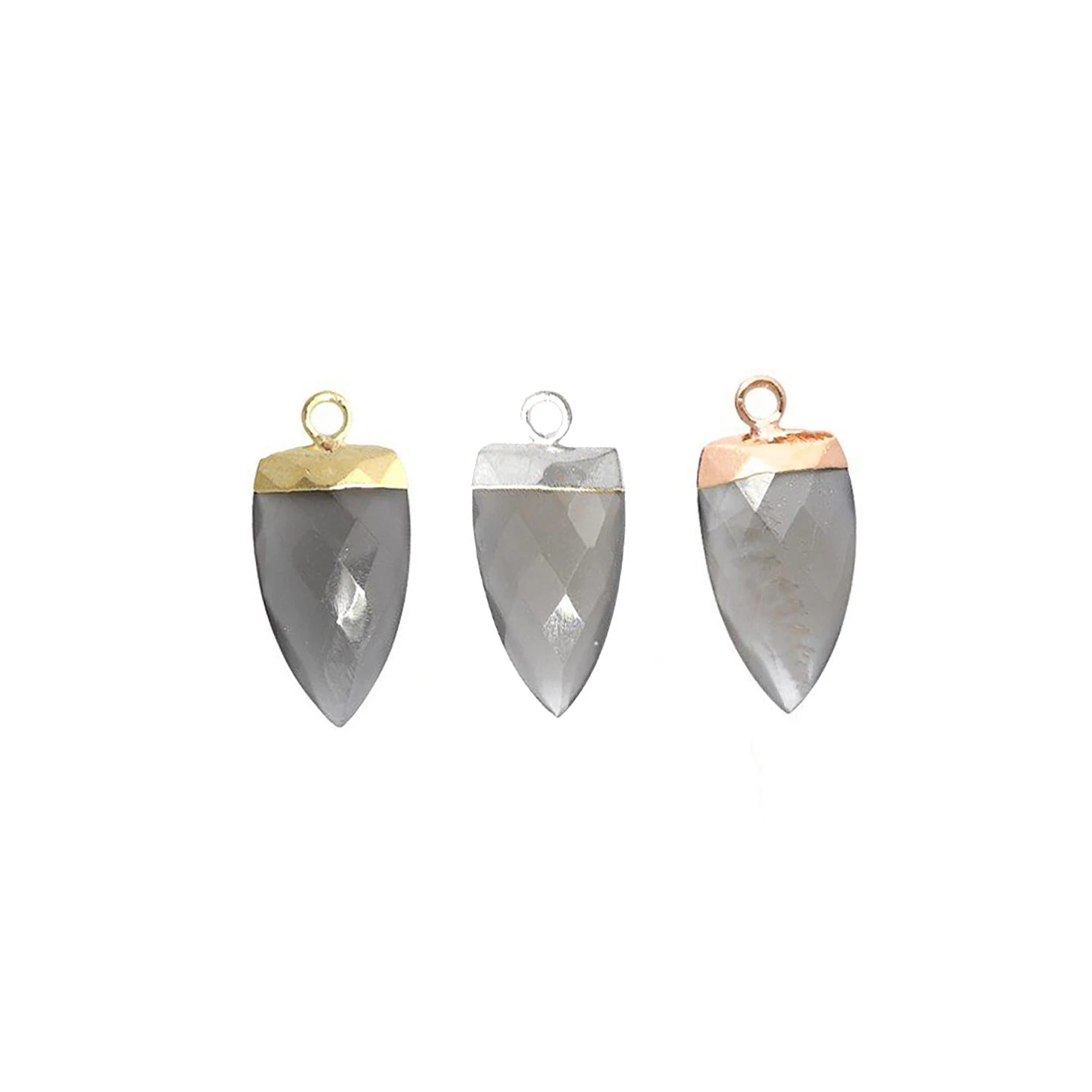 Grey Moonstone Gemstone Gold Electroplated Half Marquise Shape Pendant Jewelry GH-12