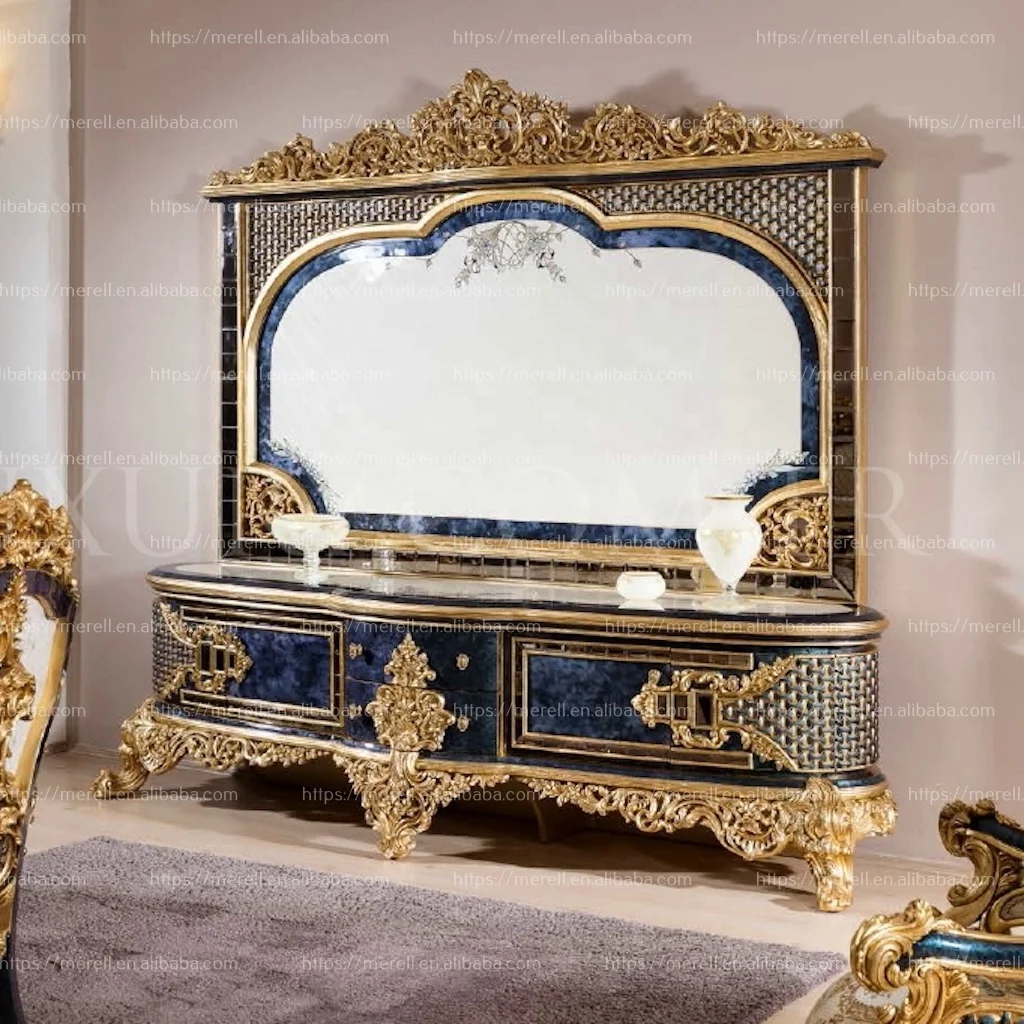 Grand Villa Royal Carved Wooden furniture  Baroque style European dining room table and chairs