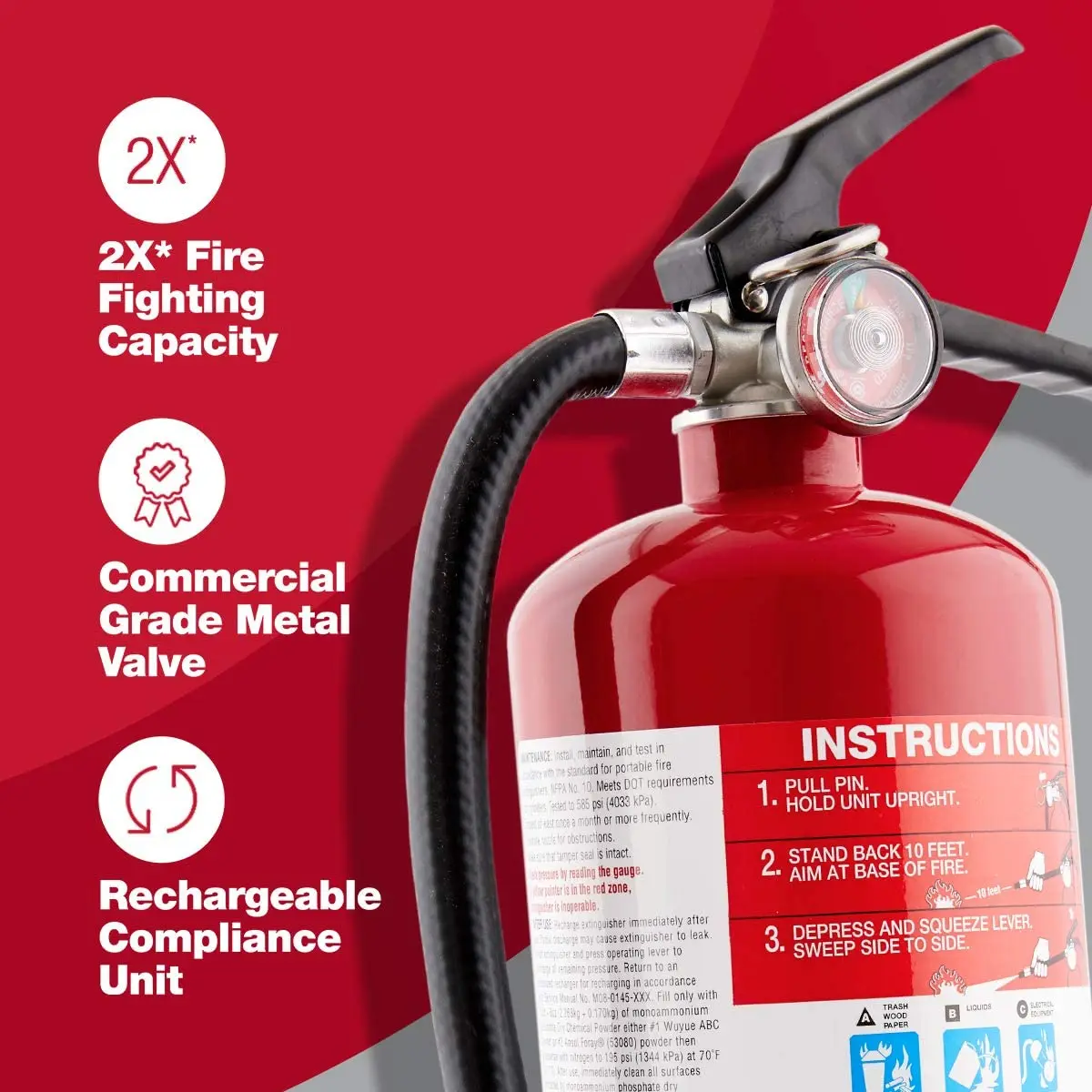 CARBON DIOXIDE EXTINGUISHERS RECHARGEABLE Fire Extinguisher with Hose & Easy Mount Bracket Dry Chemical Rechargeable