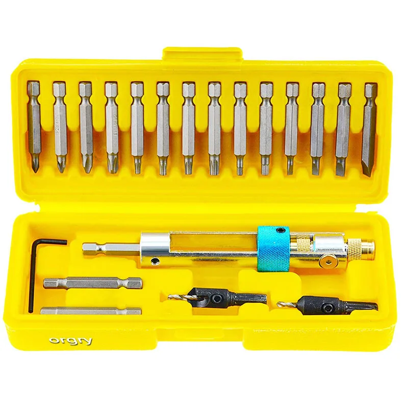 20pcs/set drill driver set quick change screw extractor high speed steel countersink bit screwdriver sets with Portable Box