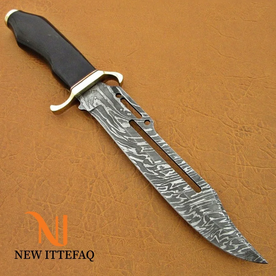 
NEW ITTEFAQ | Custom Handmade Damascus Hunting Knife Taurus Horn with Pure Leather Sheet 