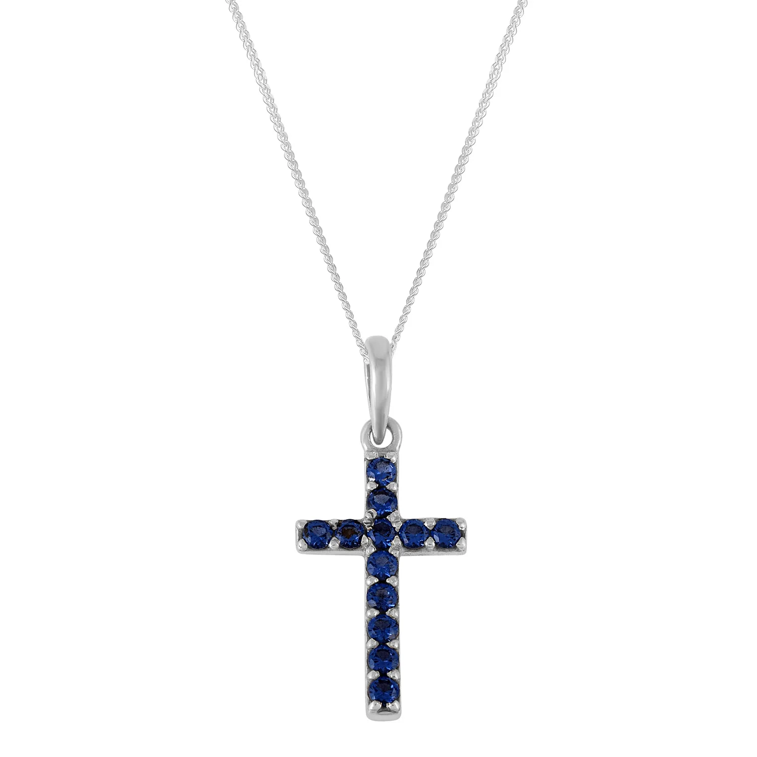 925 Sterling Silver Link Chain Necklace Best Wholesaler Blue Sapphire Cross Charm Gemstone Pendant Religious Jewelry For Gifting