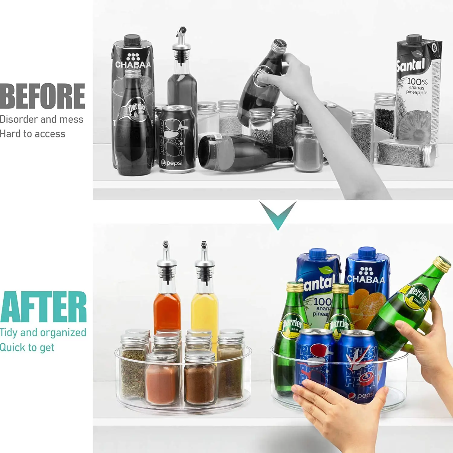 Круглая пластиковая прозрачная вращающаяся органайзер и контейнер для хранения кухонной столешницы холодильника Lazy Susan