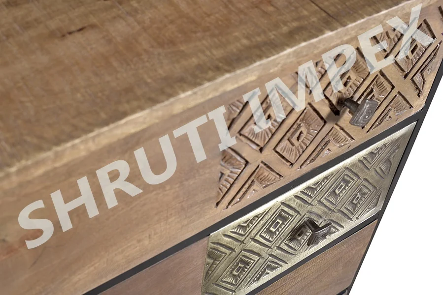 Industrial Indian Handmade Mango Wood Chest of 4 Drawer Cabinet Sideboard For Living Room