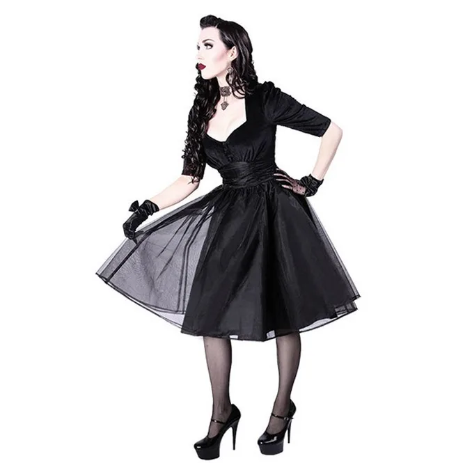 
whole sale rate customized Dark Side Sweet heart Black Velvet Organza Retro Goth Prom Dress in high quality 