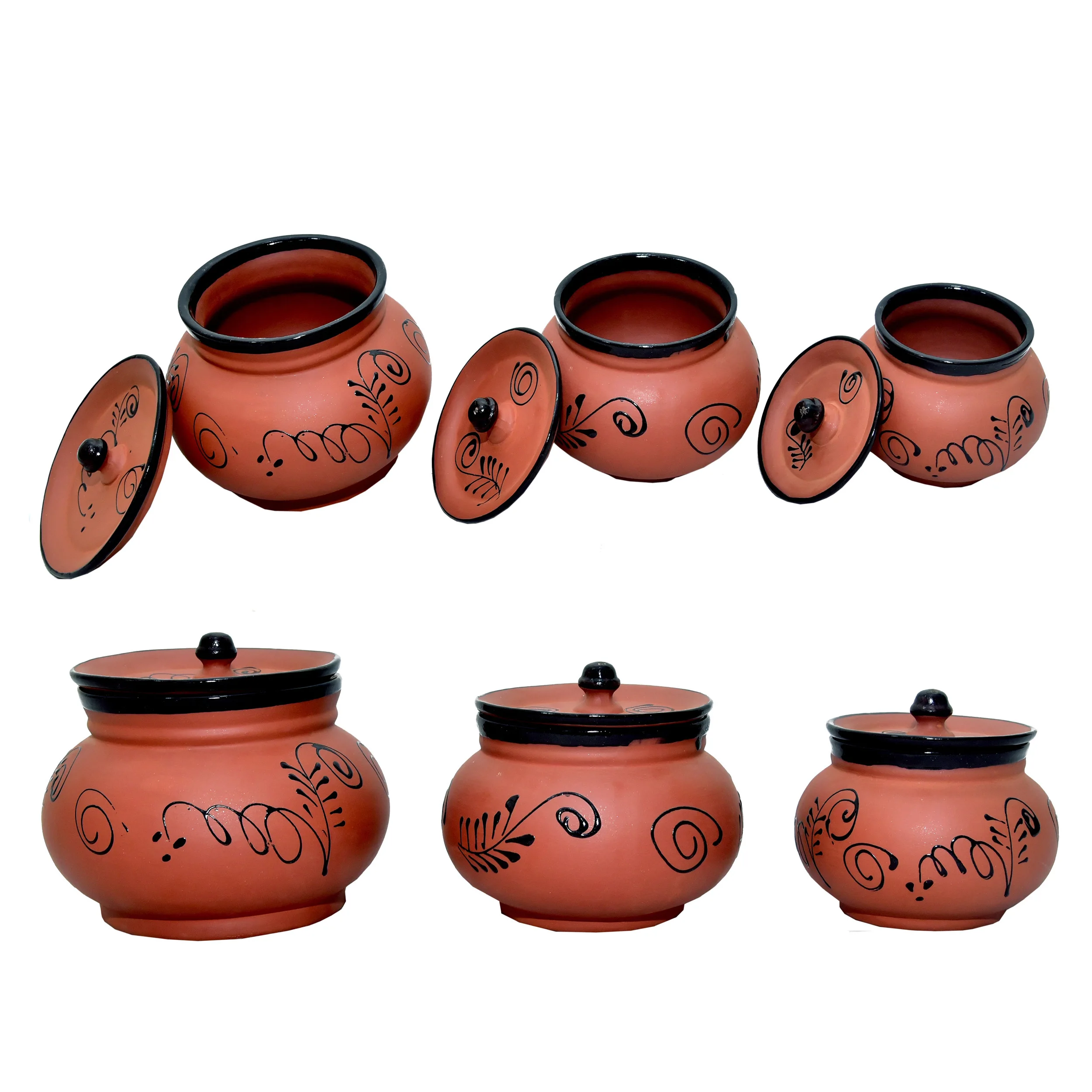 Round natural clay cooking  utensils set glazed terracotta clay indian mathani set handmade pottery of traditional style