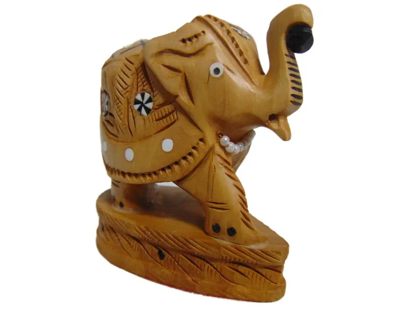 Kadam Wood Elephant Statue Animal Hand Carved Decor