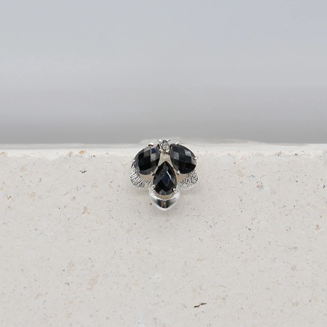 
unique design BOHEMIAN French fashion 925 Sterling silver black pear shaped diamond stud earrings with silver plated 