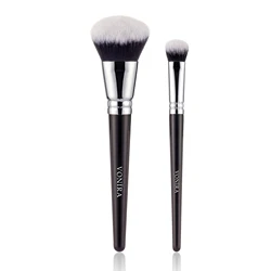 Vonira Beauty Large & Mini Makeup Buffer Foundation Concealer 2 PCs Cosmetic Brushes Set With Crimp Silver Brass Copper Ferrule