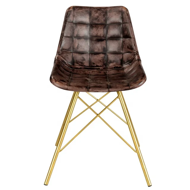 VINTAGE INDUSTRIAL ANTIQUE DURABLE LEATHER UPHOLSTERED DINING METAL CAFE CHAIR