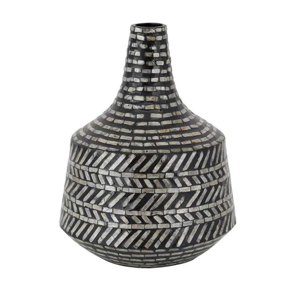 Manufacturer high quality black shell contemporary vase capiz vase decor tabletop flower vase mother of pearl inlay for home