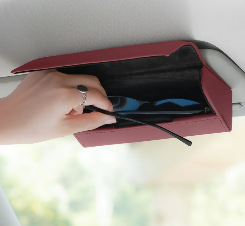 Козырек от солнца, заднее сиденье, кожаные чехлы для солнцезащитных очков, футляр для хранения для автомобиля-шоколадно-коричневый/золотистый/темно-бордовый