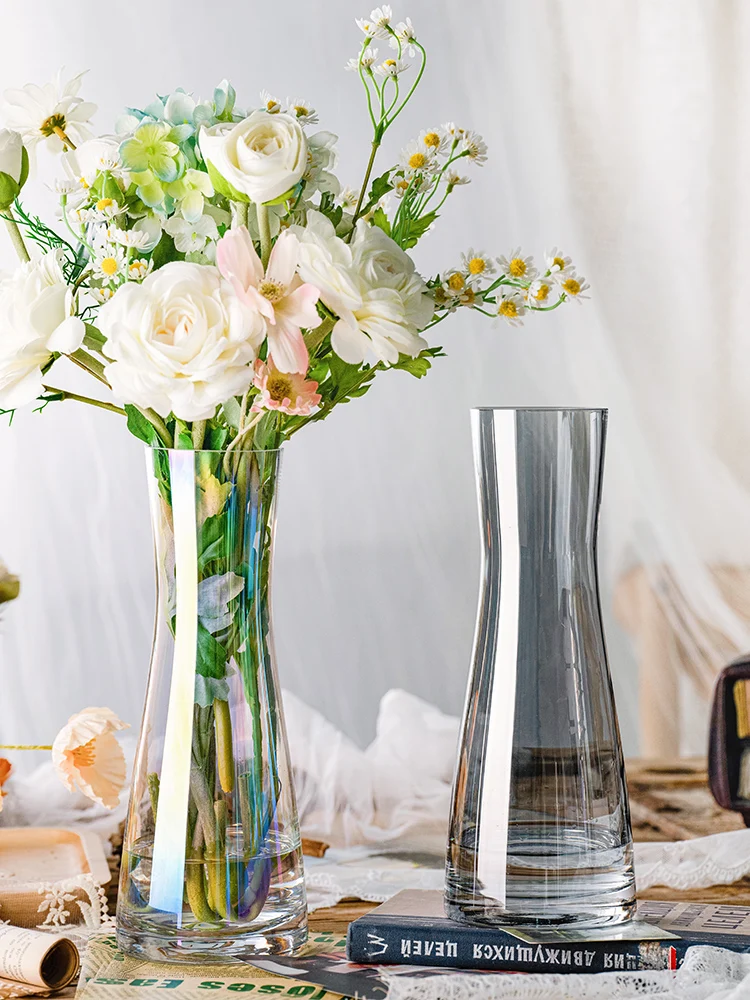 Clear Amber Gray Colorful Tall Large Glass Vase Flower Arrangement Table Centerpiece Living Room Dining Room Tabletop Glass Vase