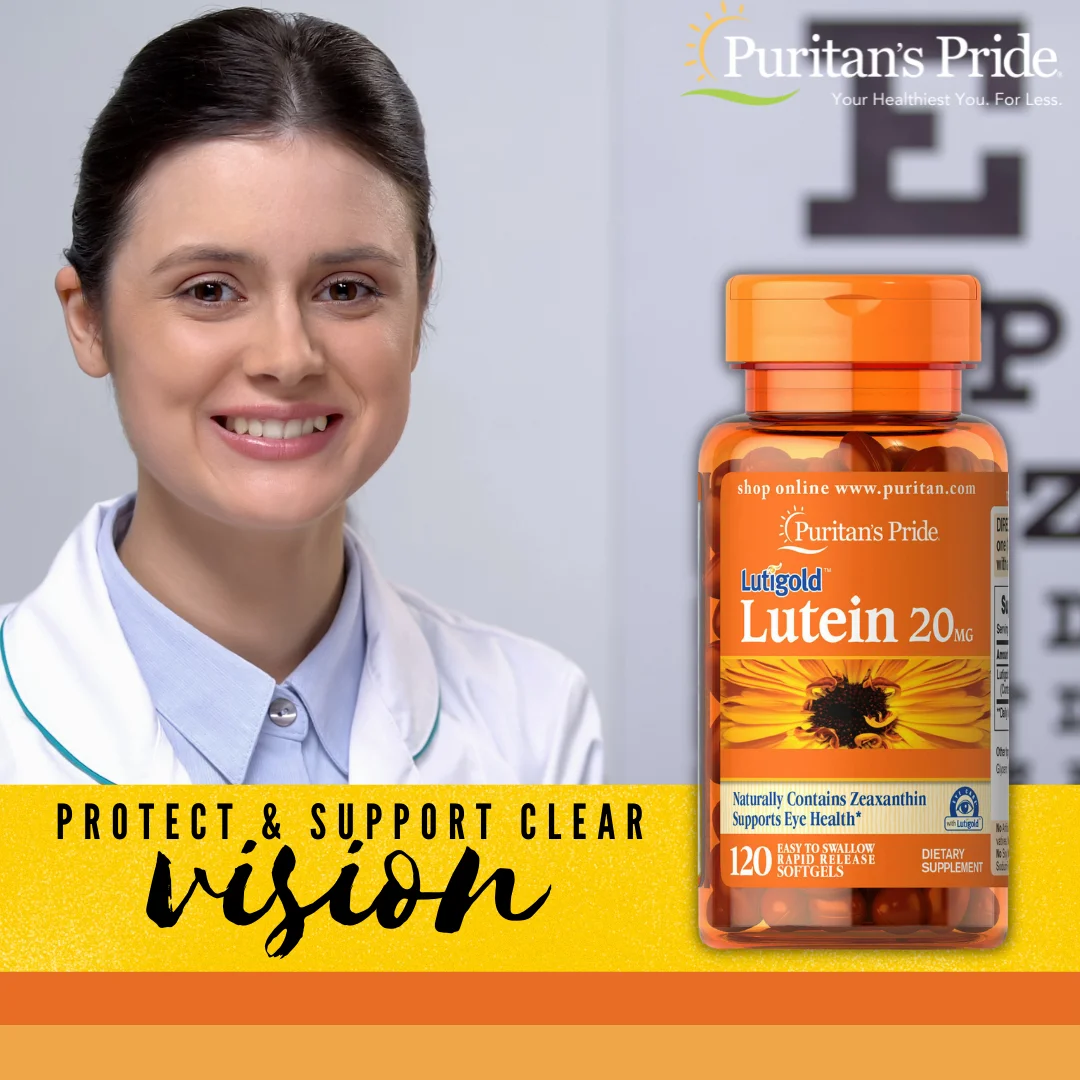 Puritans Pride Lutein Lutigold 20 mg with Zeaxanthin 120 Softgels Eye Care Antioxidant Eye Health Vitamin Supplements USA Made