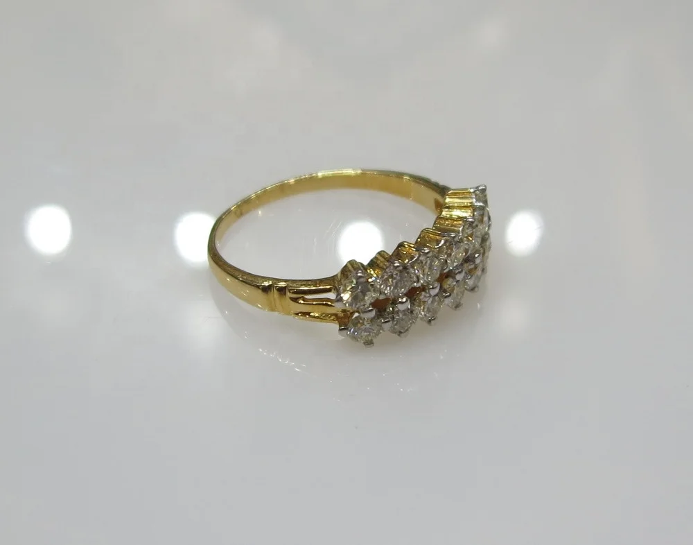 Real Yellow Gold Diamond Ring 18K 0.84cts 2.700 Grams Double Line Diamonds Brilliant Cut VS Clarity G Color
