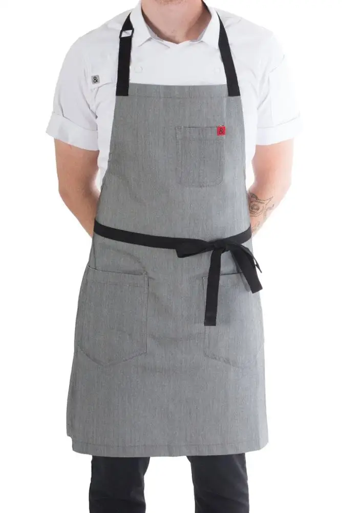 Professional Chef Bib Apron Black White Chalk Stripe cotton twill fabric kitchen aprons Fire Retardant Chef Uniforms