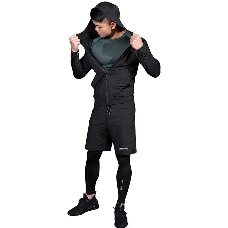 5 piece in set men quick dry training wear set gym clothes running suits breathable running  wear sport suit for man