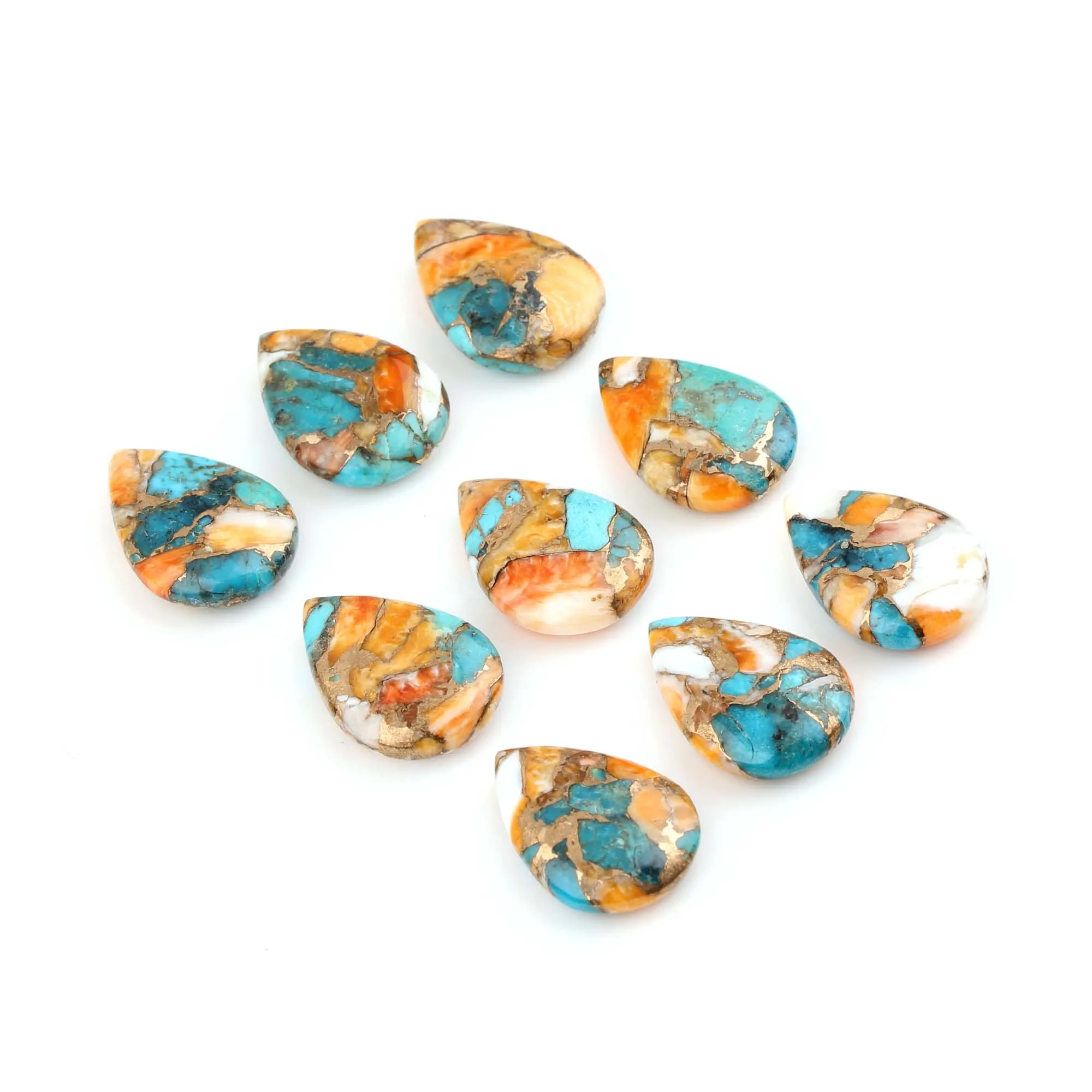 High Quality Natural 12x16mm Pear Shape Spiny Oyster Copper Kingman Turquoise Gemstone Jewelry Making Calibrated Loose Stones