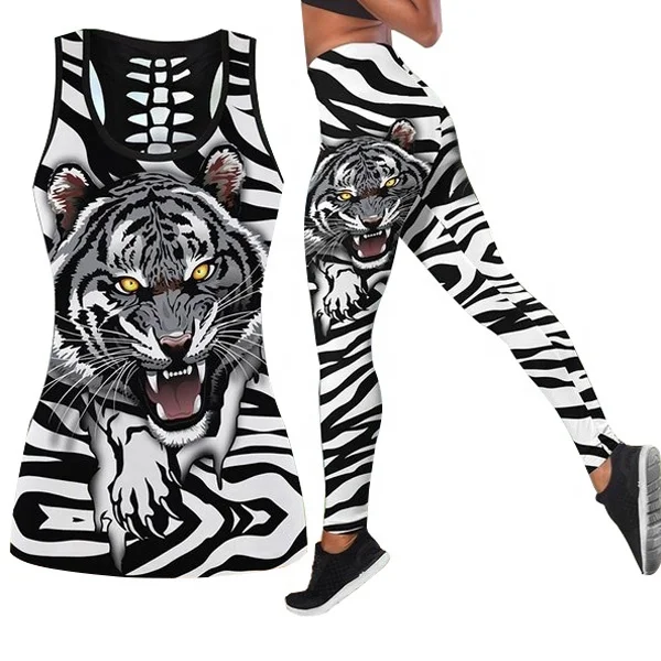 New Women Yoga 3D Printed Tank Top Workout Yoga Leggings Pants Fitness Sports Gym Running Yoga Set