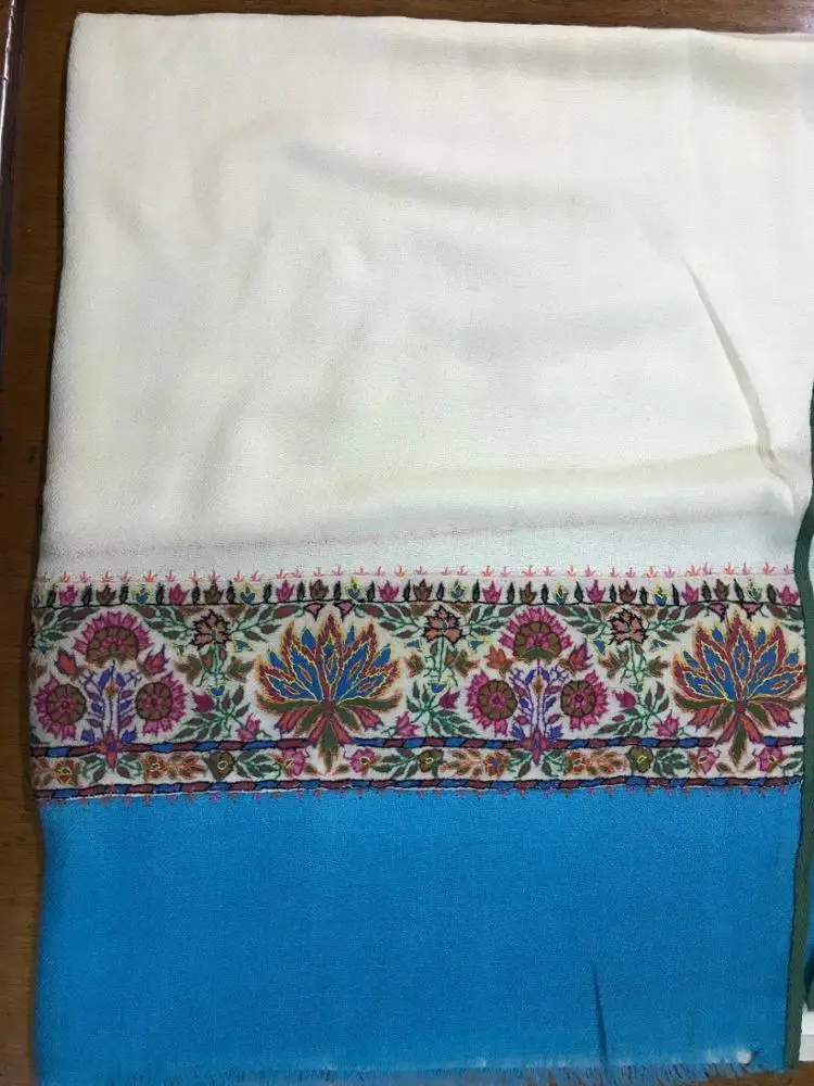 Pure Cashmere Stole Real Hand Embroidered ANTIQUE BORDER  ombre scarf