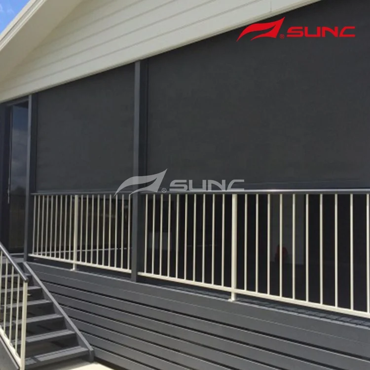 Motorized Outdoor Windproof Zipper Track Roller Blind For Outside Windproof Waterproof Shading