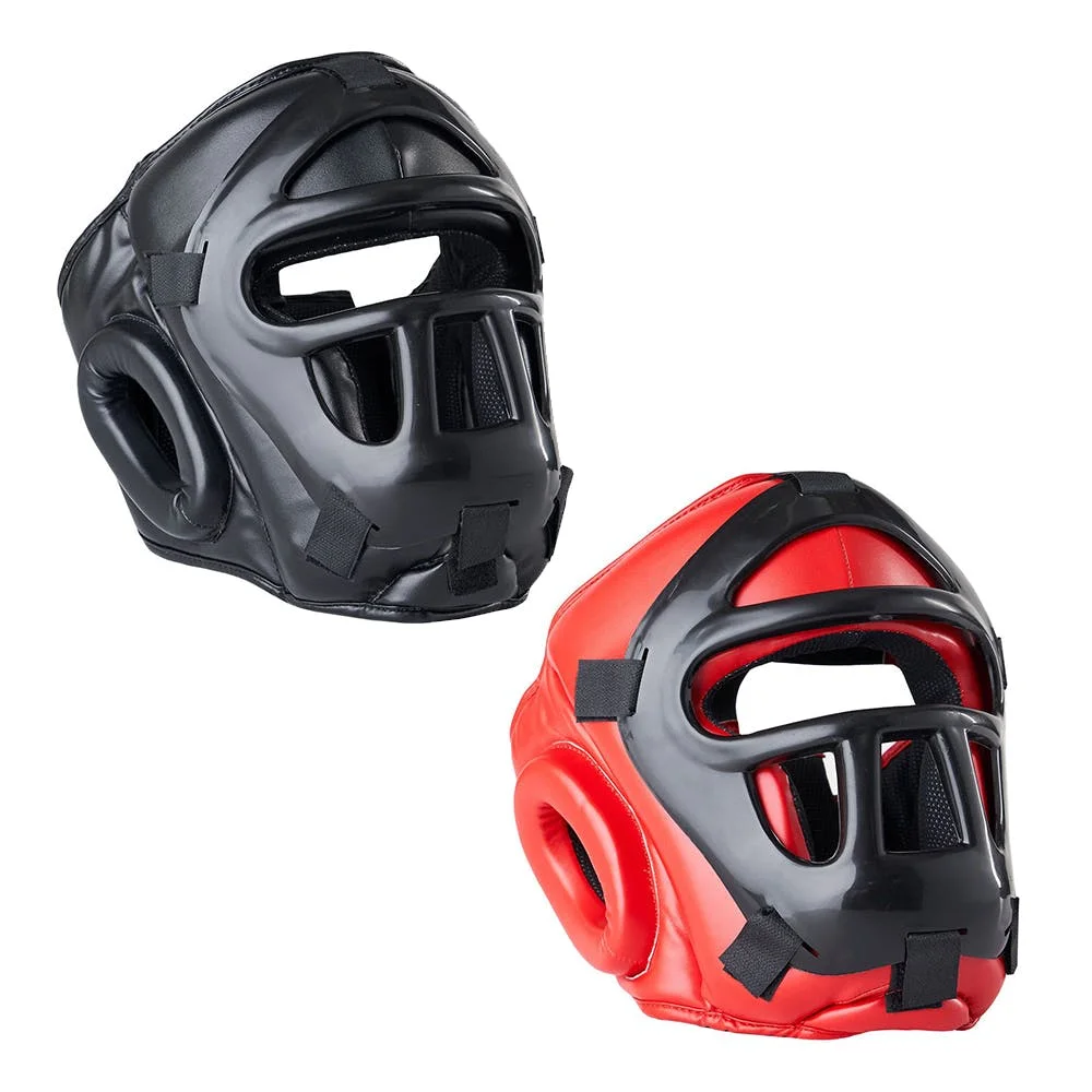  В стиле смешанных щадящие головные уборы бокс Head Guard Спарринг шлем боксерский из искусственной кожи красного