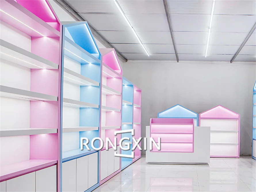 Розничная продажа светодиодный светильник для личной гигиены стойка косметическая розовая выставочная витрина торгового центра киоск салона красоты париков