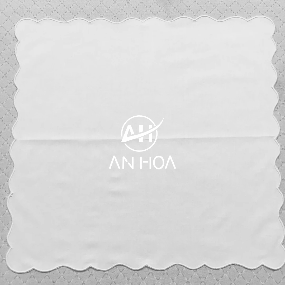 White Scalloped Edges 100% Cotton Cocktail Napkins