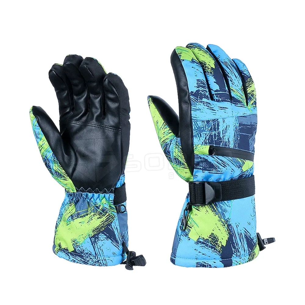 Light Blue Color Tie Dye Printed Customized OEM Winter Snow Gloves Waterproof Ski Gloves