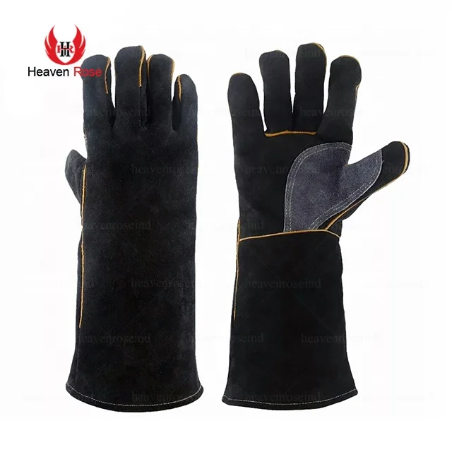 Heat Resistant-Gloves Heatproof Anti-skid Cowhide Leather Gloves With Long Sleeve