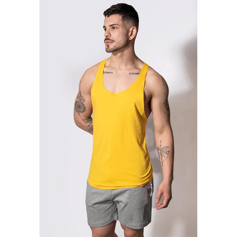 Customized Logo Gym Stringer Tank Top OEM Plain Sport Body Building Fitness Running Cotton Spandex Blank Mens