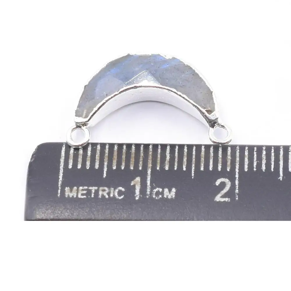 Labradorite 18 To 20 MM With Bail Moon Shape Silver Plated Connector