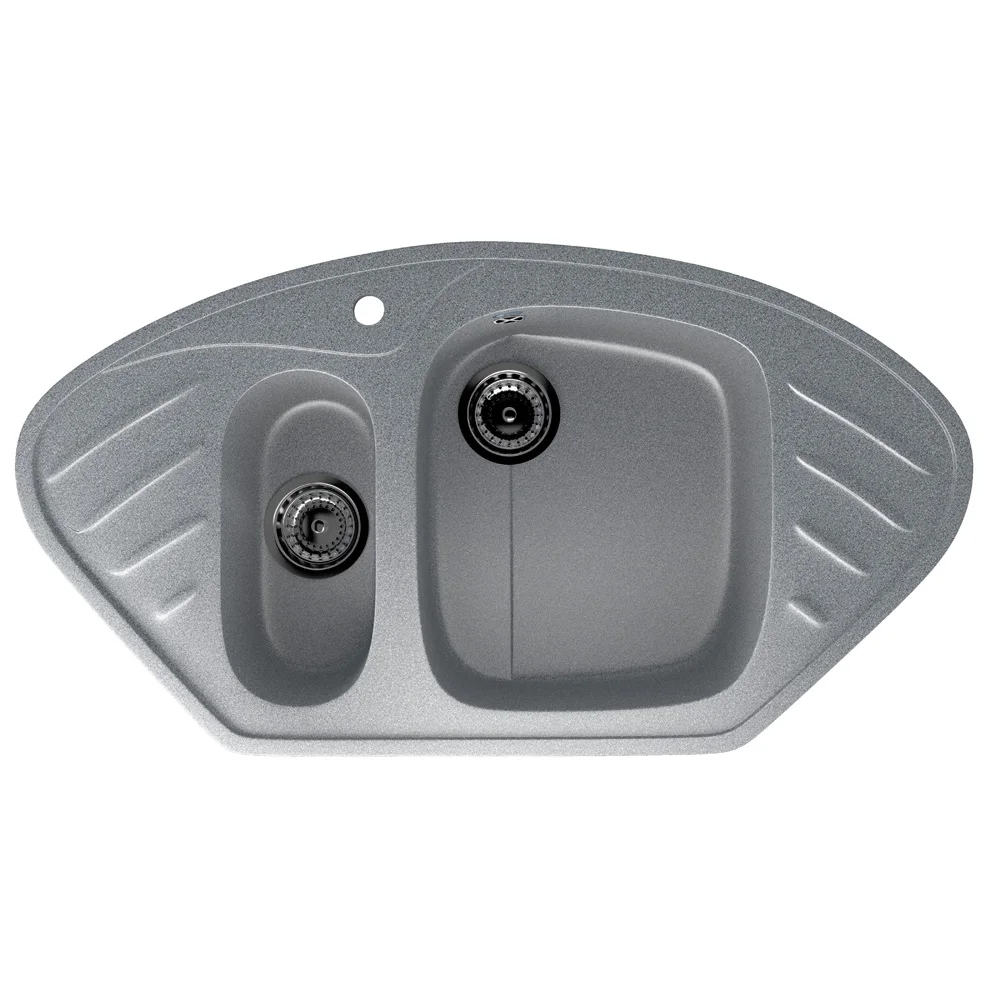 Top quality composite corner kitchen sink ULGRAN U-105 with mixer tap hole artifical stone double bowl