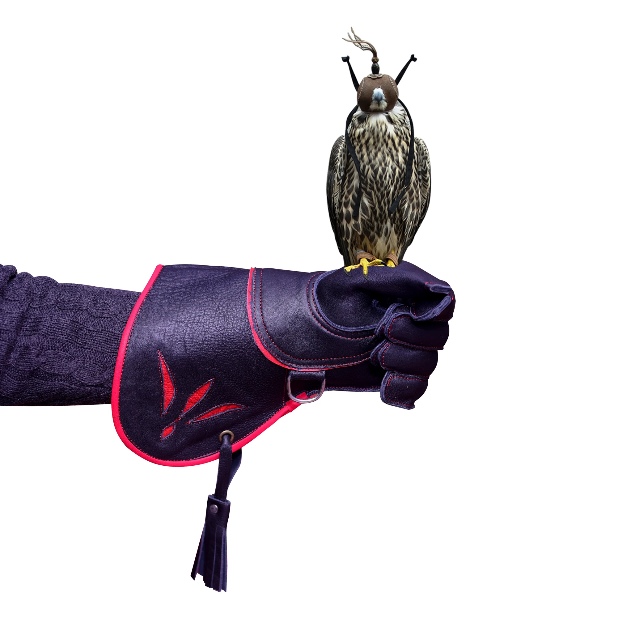 Falcony Gloves Leather Black-Red Spot with Custom Embroidery Eagle Professional Training falconry Gloves