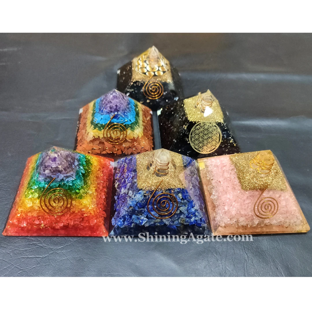 Mix Design Orgone Pyramid Wholesale Chakra Healing Orgonite Pyramid for EMF Protection Reiki Healing Pyramid for Meditation