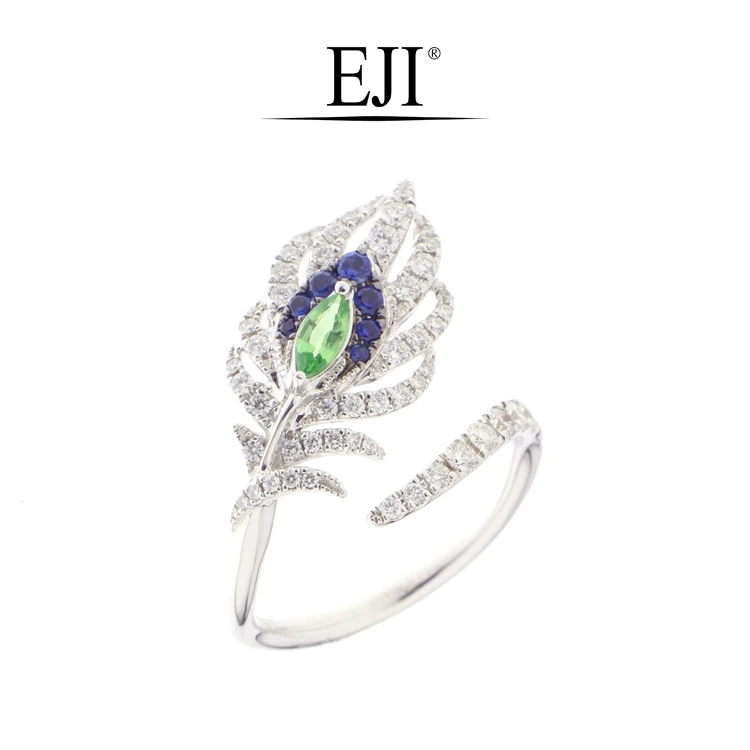 
2020 popular hot sale high quality 18K Gold Green Garnet Sapphire Diamond Peacock Ring 