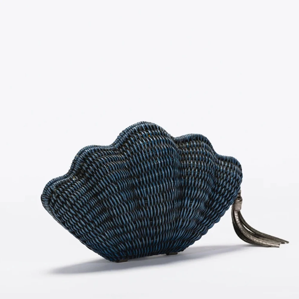 Rattan Clutch Bag shape of sea, rattan beach bag new trend 2021 handmade in Vietnam